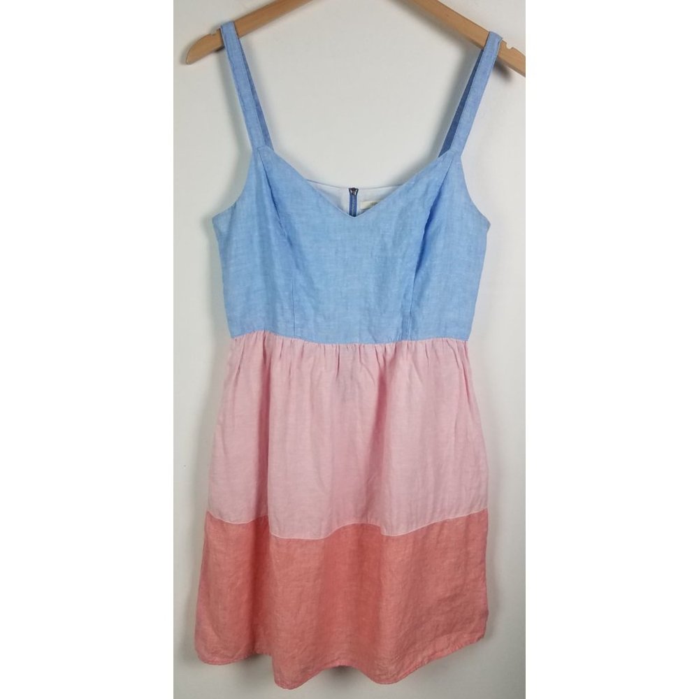Cynthia Rowley Women's Sz. M 100% Linen Tiered Color Block Short Sundress - Picture 1 of 8